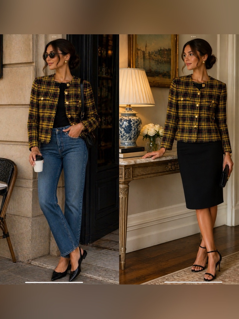 VTG JH Collectibles Petite Tweed Plaid Jacket Gold Buttons 12.classic, timeless
